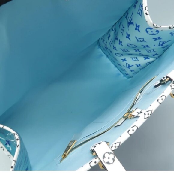 100% Authentic Louis Vuitton Onthego Blue Monogram Canvas Satchel - Picture 9 of 12